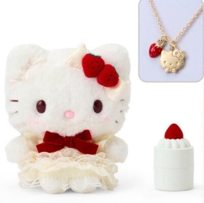 Sanrio Hello Kitty Plüschpuppe & Halskette (Shortcake) neu versiegelt Japan K...