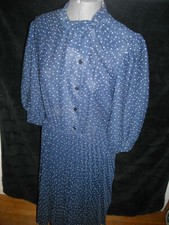 VTG 60S WOMENS 12 BLUE POLKA DOT PRINT 40S 50S STYLE SECRETARY POLYESTER DRESS
