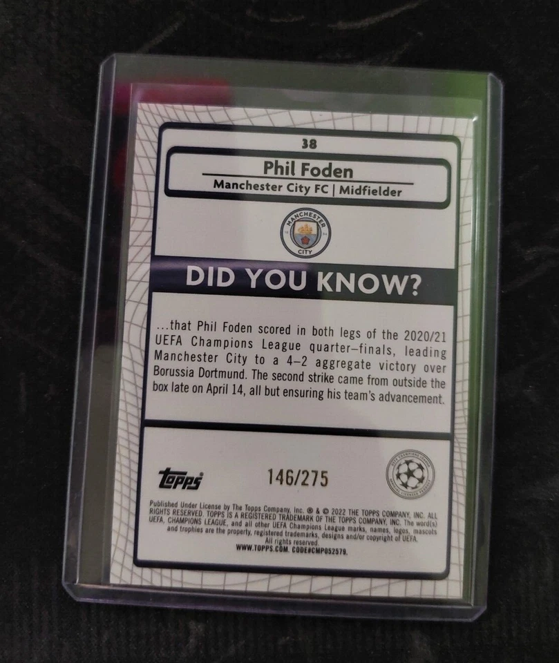 Phil Foden 2021-22 Topps Merlin Chrome UCL /275 Pink Mojo Parallel Magenta - Image 2 of 2