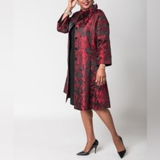 Jerry T Women's Floral Jacquard Button Front Jacket Black Red Size Medium