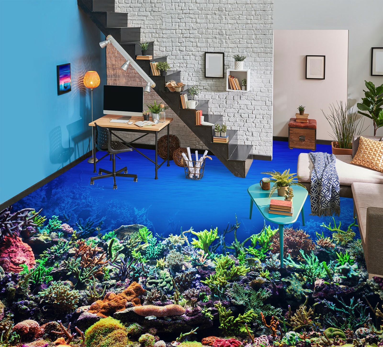 3D Seaweed Coral PKE1492 Floor WallPaper Murals Wallpaper Mural Print Bea