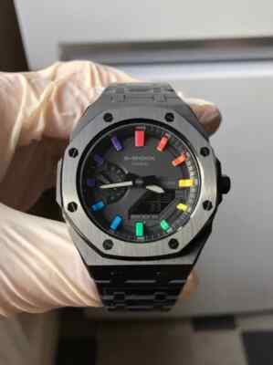 Custom Casio G-Shock GA-2100, CasiOak, Titanium Grey Rainbow Brand new  UK