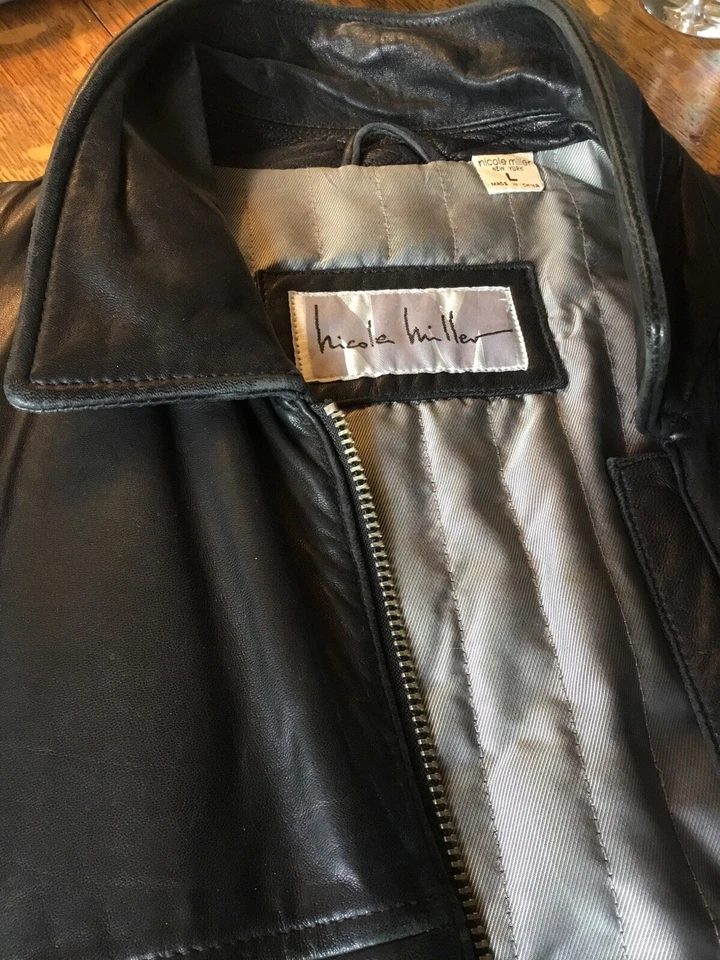 Chaqueta de cuero negra Nicole Miller Soho para hombre talla grande excelente estilo Foto 3 de 4