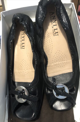 ANYI LU HARMONY Peep-toe Ballet Flat Metallic Leather  Size EU 38 1/2 / US 7.5/8