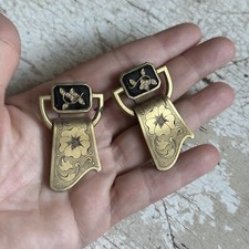 Vintage Antique Coro Dress Clips Gold Tone Brass Rhinestone Pearl Floral Set