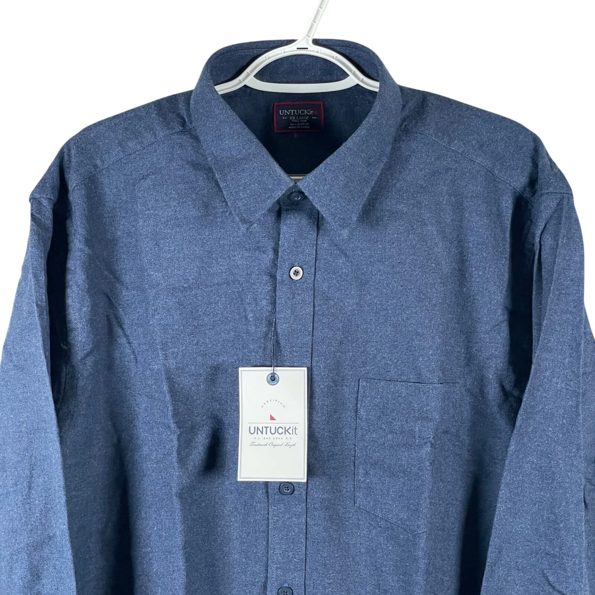 UNTUCKit Chemise homme boutonnée manches longues à carreaux bleu clair