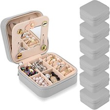 Bridesmaid Gifts Jewelry Box with Mirror, PU Leather Small Travel 6 Gray