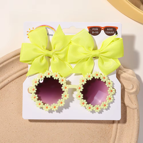 3pc Girls Cheer Bow & Flower Sunglasses Set – Hair Clips Kids Gift UK - Picture 12 of 18