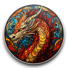 Mythical Dragon Stained Glass Window Effect Vinyl Sticker Decal 100x100mm
