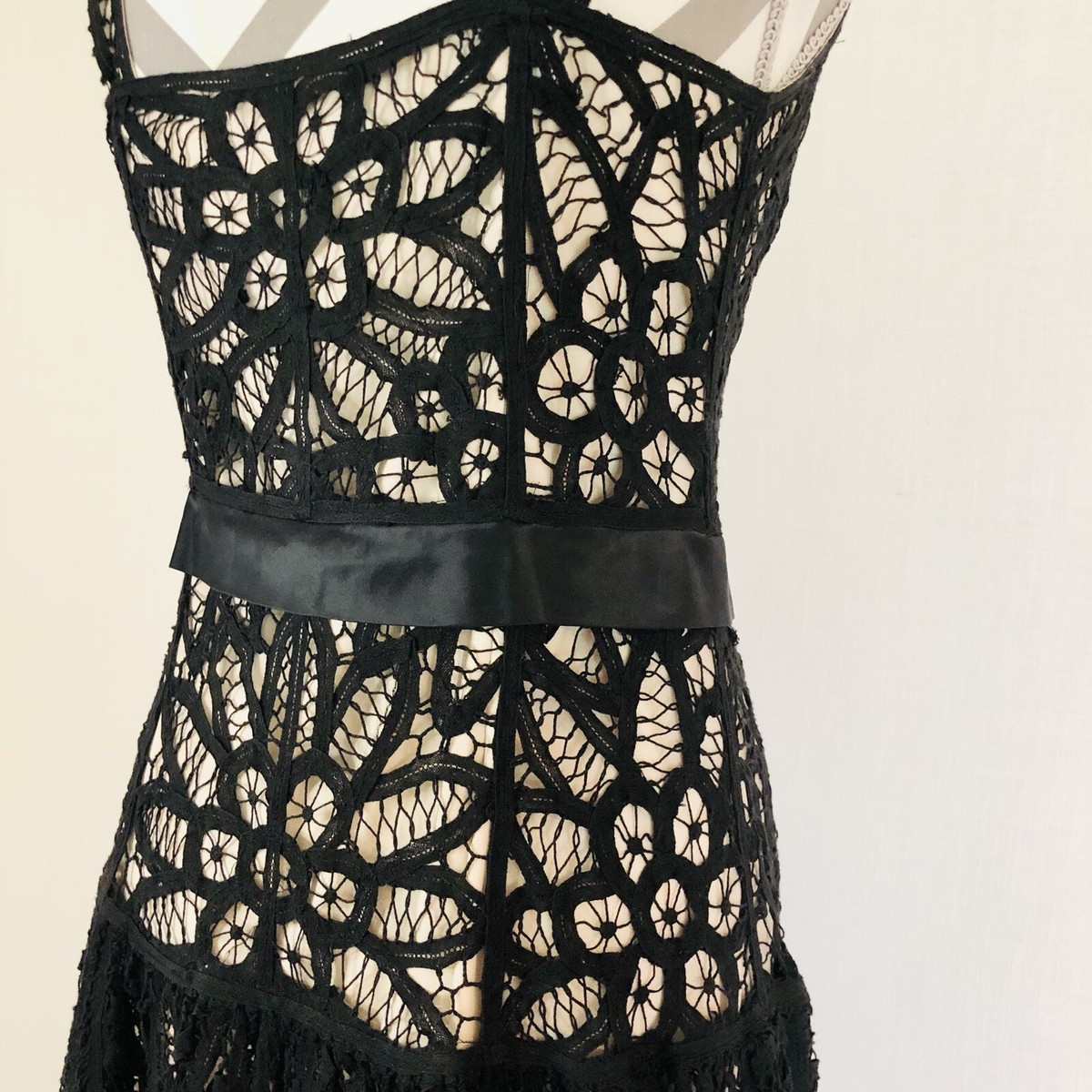 Vtg 90s Betsey Johnson Battenburg Lace Cocktail Dress Sz 8 Champagne Black  Bow | eBay