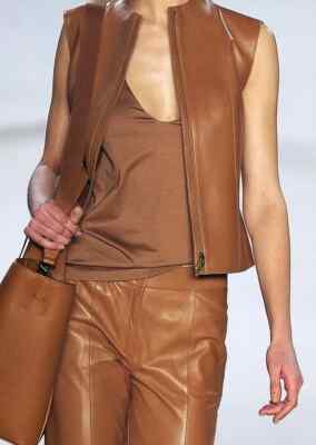 Waist Coat Women Leather Party Lambskin Western Brown Stylish Zipper Vest Coat