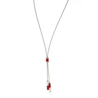 XEN Atelier Y-Collier mit Dekorelementen rot-weiß 45 cm (45 cm)