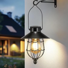 Solar Wall Sconce Lamp Lantern BLACK Outdoor Porch Patio Fence Light Fixture