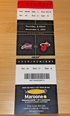 SHAQ LEBRON JAMES MIAMI HEAT DEBUT 11/4/2004 vs Cleveland Cavaliers Full Ticket