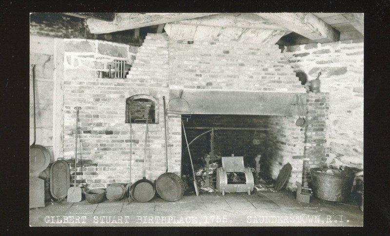 Saunderstown RI RPPC Gilbert Stuart Birthplace Interior View 1755 Fireplace 