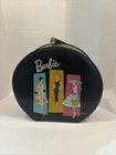 VINTAGE BARBIE DOLL CASE Ponytail TM 1961 Mattel Black Vinyl Round Hatbox Purse