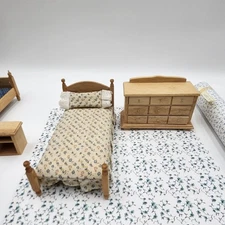 Dollhouse furniture bed dresser light oak wood single kids teen guest