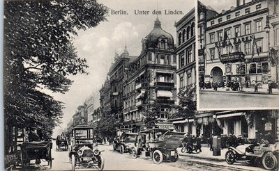 1910s Hotel Baden Unter den Linden Berlin Germany Old Cars Postcard