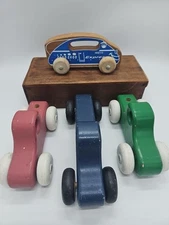 3 Handmade Hand Crafted Wooden cars & 1 Holgate Lot Of 4