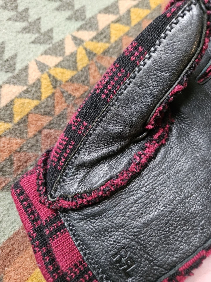 Guantes a Cuadros RRL Ralph Lauren 2008 Cuero y Lana S/M De Colección Y2K Nueva York Foto 4 de 4