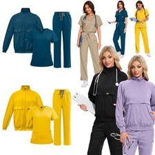 2025 3-in-1 Scrub Uniform Set Medical Nursing Zipper-Coat Long Sleeve Jackets