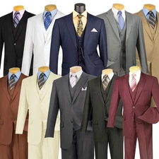 Vinci Men's Regular Fit 3-Piece Solid Color Suit