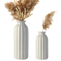2Er Set Keramik Vasen Weiß Gerippt Boho Deko Modern Blumenvase Wohnzimmer 17Cm
