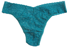 HANKY PANKY ONE SIZE OS THONG ORIGINAL RISE TEAL GREEN LACE PANTIES NWOT