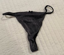 Vintage Sears Women  s Silver Shimmer Black String Bikini Thong Panties Sz Large
