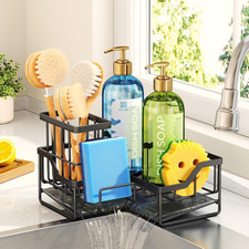 Sponge Holder for Kitchen Sink - Rustproof L-Shaped Sink Caddy Stainless Steel
