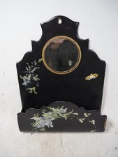 Antique Victorian Wall Hanging Papier Mache Letter Rack with Mirror