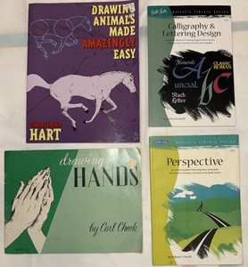 Lot of 4 Art Books: Drawing Animals, Hands, Calligraphy, Perspective