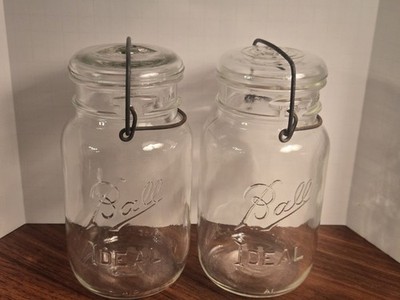 Vintage Ball Ideal Canning Jars Quart Clear Glass Lid Wire (Read Description)