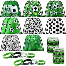 32 Pcs Soccer Party Favors Drawstring Bags, Bracelets Candy Treats