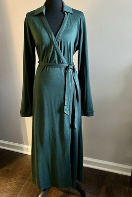 Quince 100% Silk Jersey Wrap Dress in Forest Green - M | eBay