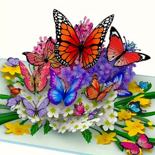 NEW Handmade 3D Butterfly Floral Greeting Card Vibrant Design, FREE SHIPPING