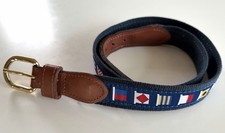 West Marine Nautical Flags Leather Brass USA Made Belt Adult 28-30โ Waist (I)