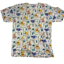 Disney Winnie The Pooh Tigger Piglet Women  s Scrub Top Size Medium White Pockets
