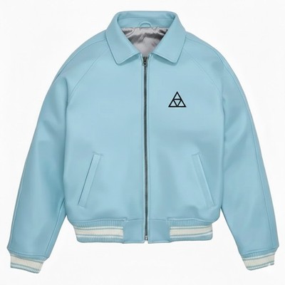 Men's Premium Leather Bomber Jacket - Sky Blue - Classic Flight Style
