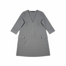 ZARA Glen Plaid V-Neck Patch Pocket Zip-Front Modern Sheath Dress - Size S