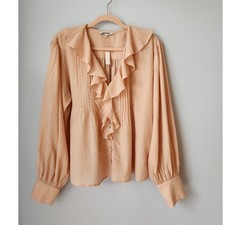 NWT Madewell Ruffled Pintucked Long-Sleeve Top Spring Summer Pink S