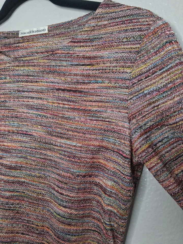 Blusa De Colección Magid Bernard Mujer Rosa Colorida Metálica Larga Slv Elástica S Foto 4 de 4