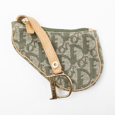 Vintage Dior Mini Saddle Bag Green/Beige Pouch Strap Logo Gold Hardware