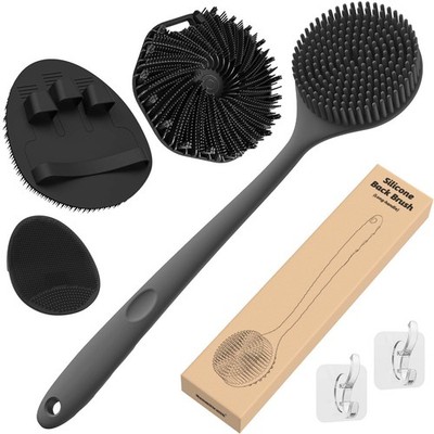 Manmihealth Silicone Back Scrubber & Soft Bath Thick Bristles Set, Black