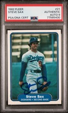 1982 Fleer Steve Sax Autographed Rookie Card RC PSA Authentic AUTO 9 #77565400. rookie card picture