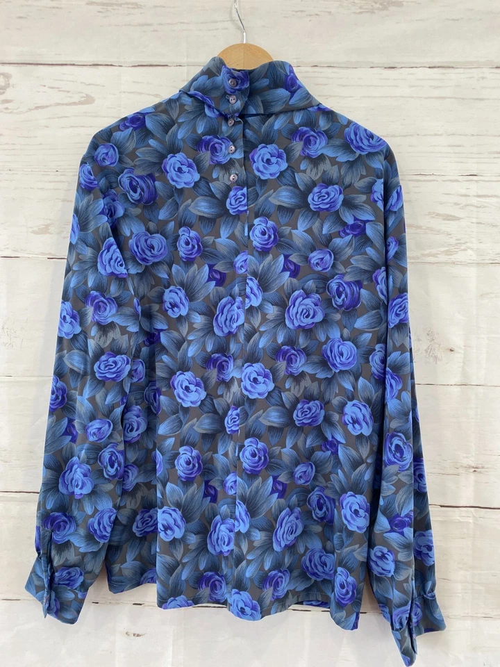 Vtg 60 70s Pendleton Country Sophisticates Top Purple Blue Gray Floral Blouse 12 - Image 3 of 4