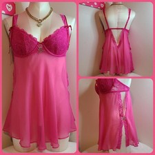 Rare VTG Victoria's Secret 100 Silk Lace Underwire Babydoll Chemise Size 36C