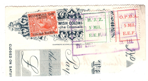 PALESTINE/GB KGV BANK OVERPRINT/POLAND/HEJAZ Revenue/JEWISH FUND 1924 Piece KS80