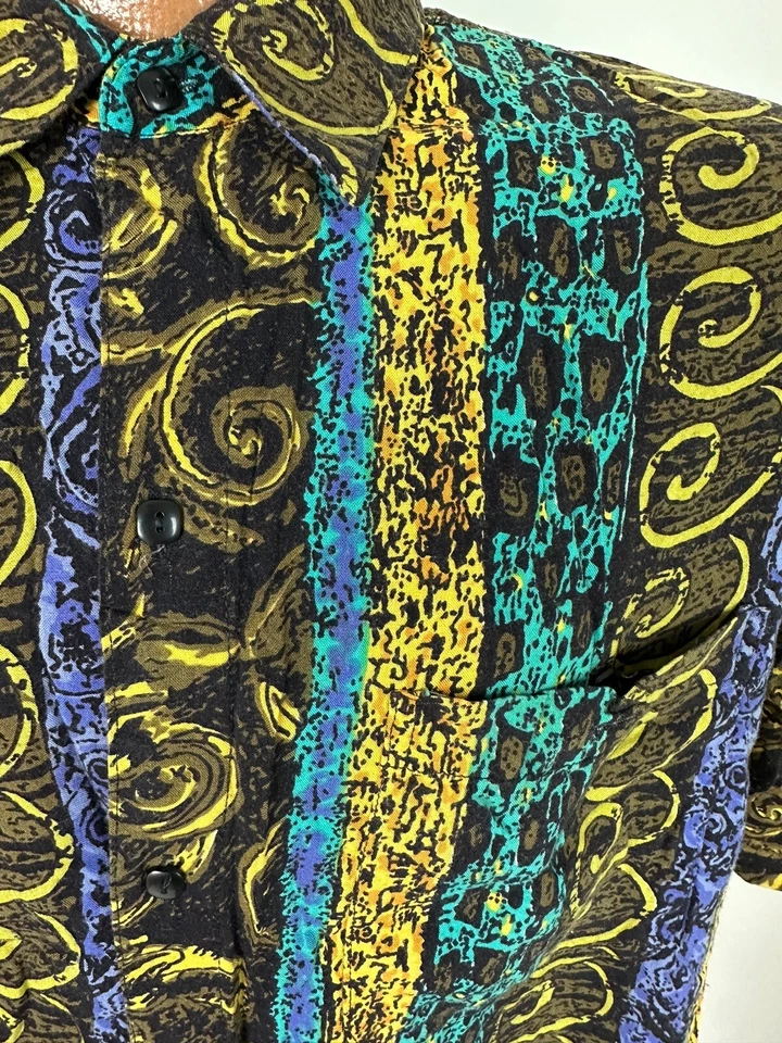 Vintage Tulliano Shirt Men M Colorful Geometric Tribal Hawaiian Hipster Rayon - Image 4 of 4