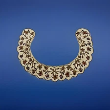 Floral Themed Vintage Heavily Metallic Embroidered Beige Silk Collar from India